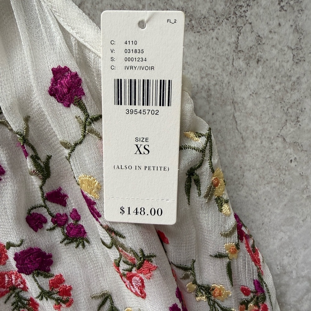Anthropologie Floreat Floral Embroidered Smocked Mock Neck sz XS NWT - Picture 5 of 12